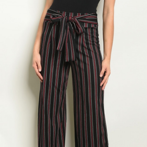 ✔CLEARANCE! Burgundy striped wide leg trousers - Picture 4 of 5